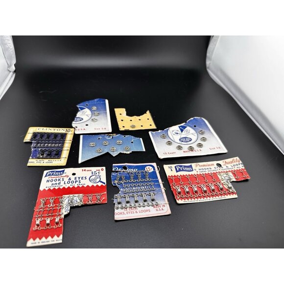 Vintage Sewing Supplies Snap Fasteners Latches Hooks Eyes Loops Prims Clinton - Picture 1 of 8